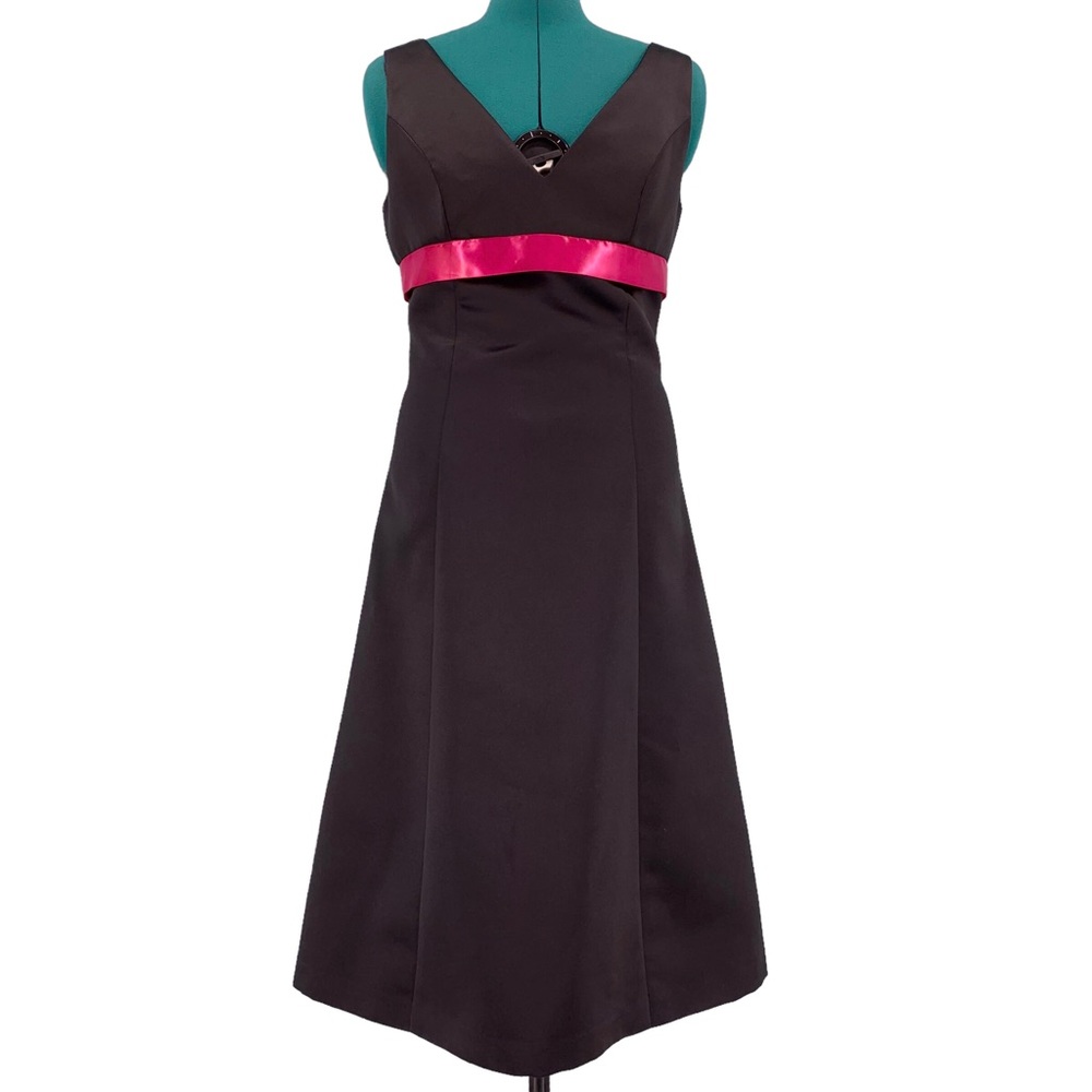 After Six Black Satin Sleeveless Midi Bridesmaid Prom Dress, 10